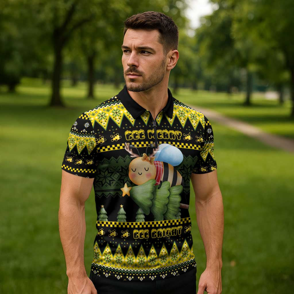 Bee Christmas Zipper Polo Shirt Cute Bumblebee - Wonder Print Shop