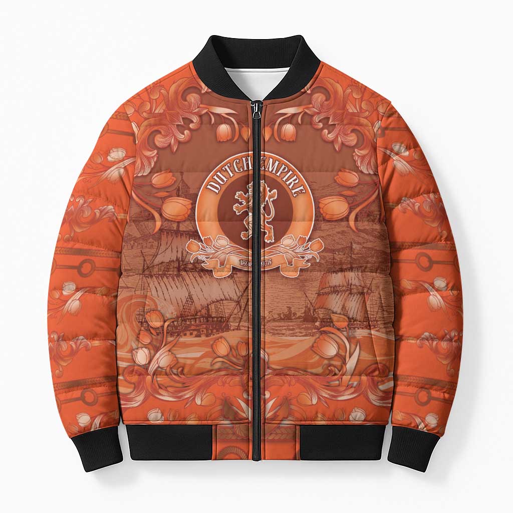 Personalized Dutch Empire Bomber Puffer Jacket Tulip Ornaments Vintage Style - Wonder Print Shop