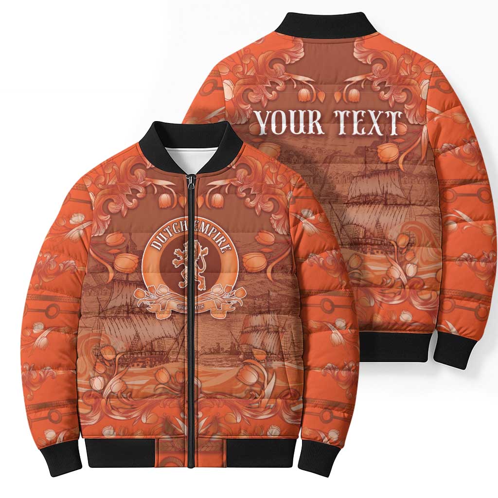 Personalized Dutch Empire Bomber Puffer Jacket Tulip Ornaments Vintage Style - Wonder Print Shop