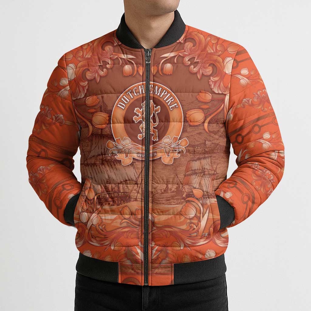 Personalized Dutch Empire Bomber Puffer Jacket Tulip Ornaments Vintage Style - Wonder Print Shop