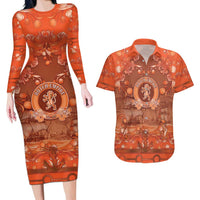 Personalized Dutch Empire Couples Matching Long Sleeve Bodycon Dress and Hawaiian Shirt Tulip Ornaments Vintage Style - Wonder Print Shop