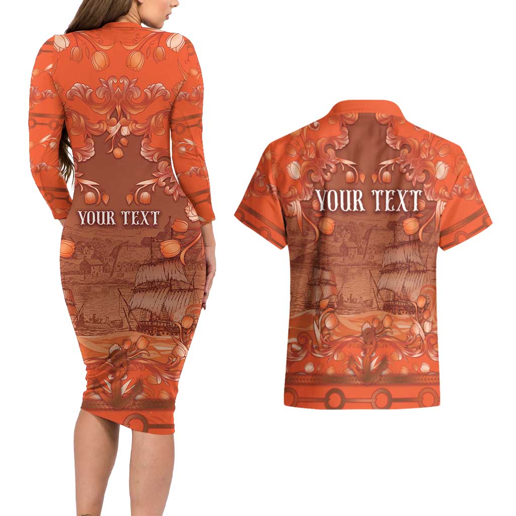 Personalized Dutch Empire Couples Matching Long Sleeve Bodycon Dress and Hawaiian Shirt Tulip Ornaments Vintage Style - Wonder Print Shop