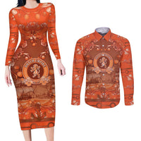 Personalized Dutch Empire Couples Matching Long Sleeve Bodycon Dress and Long Sleeve Button Shirt Tulip Ornaments Vintage Style - Wonder Print Shop