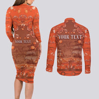 Personalized Dutch Empire Couples Matching Long Sleeve Bodycon Dress and Long Sleeve Button Shirt Tulip Ornaments Vintage Style - Wonder Print Shop