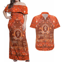 Personalized Dutch Empire Couples Matching Off Shoulder Maxi Dress and Hawaiian Shirt Tulip Ornaments Vintage Style - Wonder Print Shop