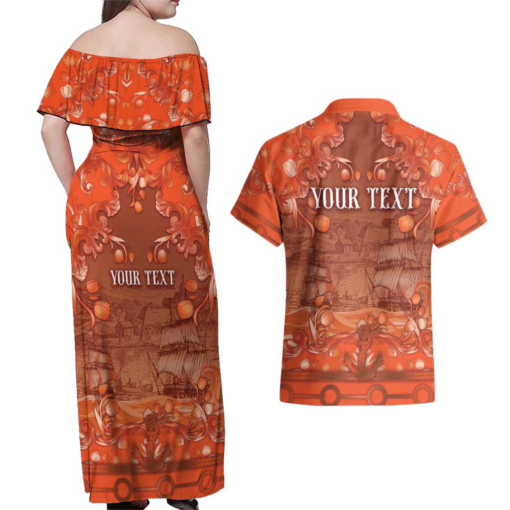 Personalized Dutch Empire Couples Matching Off Shoulder Maxi Dress and Hawaiian Shirt Tulip Ornaments Vintage Style - Wonder Print Shop