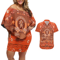 Personalized Dutch Empire Couples Matching Off Shoulder Short Dress and Hawaiian Shirt Tulip Ornaments Vintage Style - Wonder Print Shop
