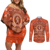 Personalized Dutch Empire Couples Matching Off Shoulder Short Dress and Long Sleeve Button Shirt Tulip Ornaments Vintage Style - Wonder Print Shop