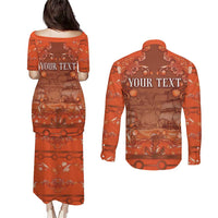 Personalized Dutch Empire Couples Matching Puletasi and Long Sleeve Button Shirt Tulip Ornaments Vintage Style - Wonder Print Shop
