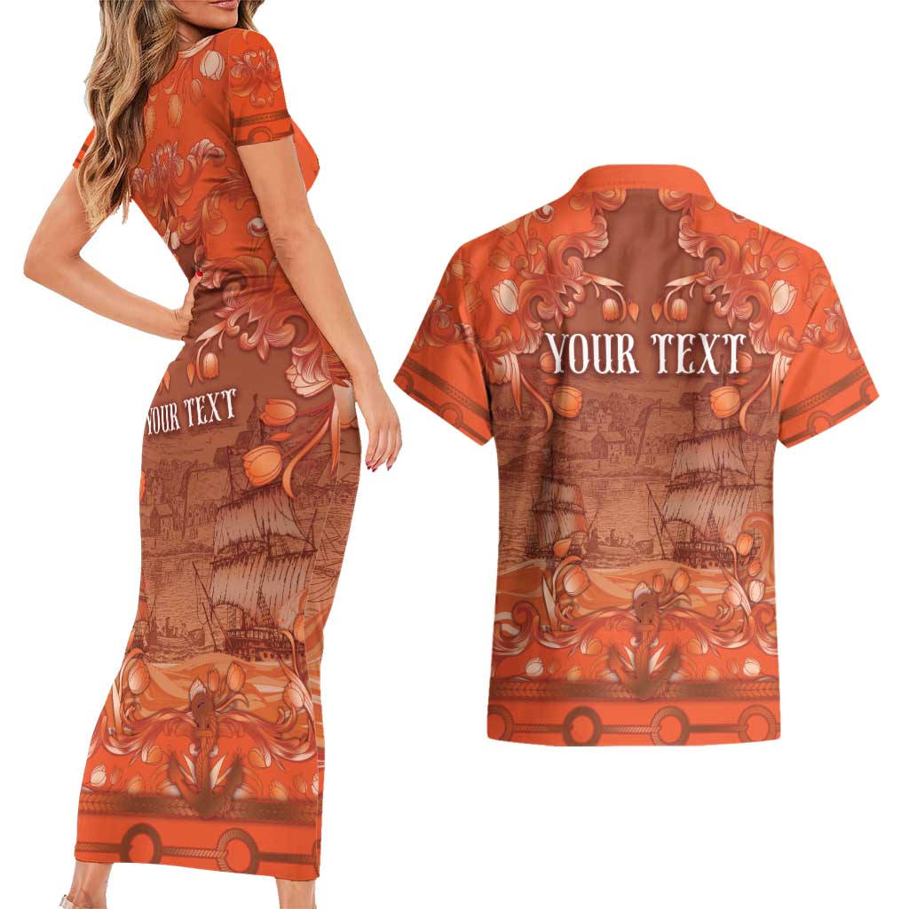 Personalized Dutch Empire Couples Matching Short Sleeve Bodycon Dress and Hawaiian Shirt Tulip Ornaments Vintage Style - Wonder Print Shop