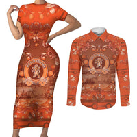 Personalized Dutch Empire Couples Matching Short Sleeve Bodycon Dress and Long Sleeve Button Shirt Tulip Ornaments Vintage Style - Wonder Print Shop