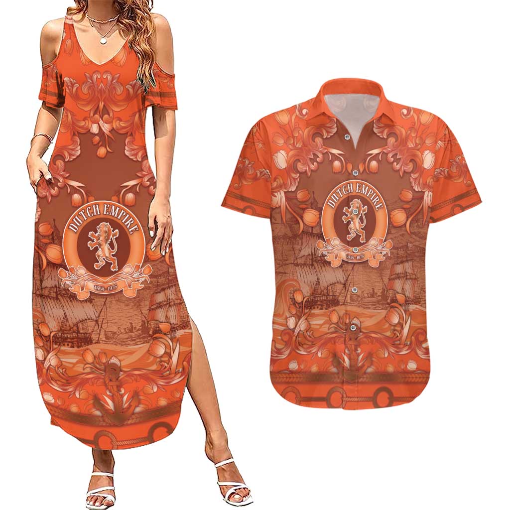 Personalized Dutch Empire Couples Matching Summer Maxi Dress and Hawaiian Shirt Tulip Ornaments Vintage Style - Wonder Print Shop