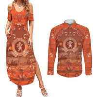 Personalized Dutch Empire Couples Matching Summer Maxi Dress and Long Sleeve Button Shirt Tulip Ornaments Vintage Style - Wonder Print Shop