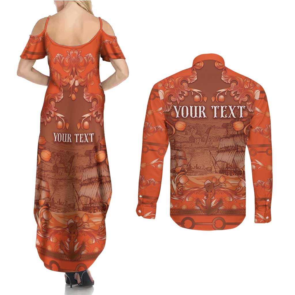 Personalized Dutch Empire Couples Matching Summer Maxi Dress and Long Sleeve Button Shirt Tulip Ornaments Vintage Style - Wonder Print Shop