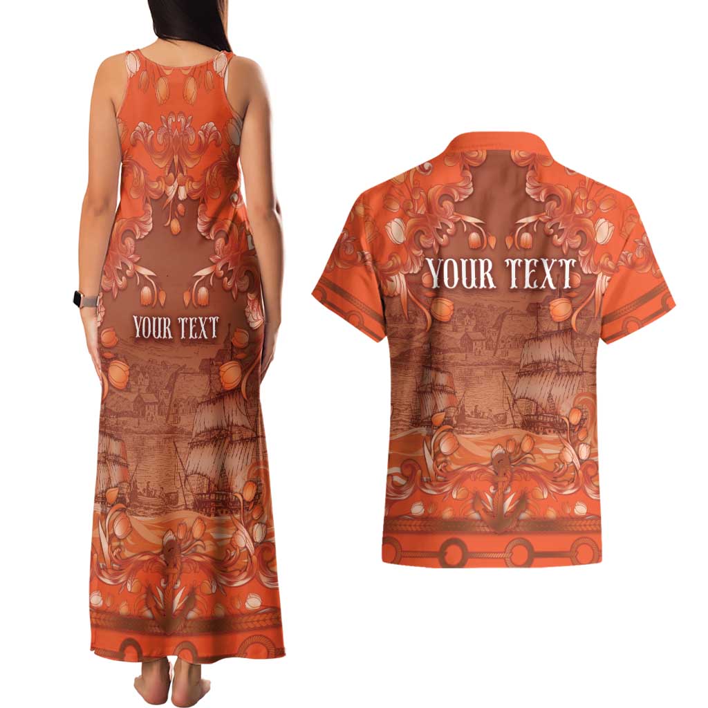 Personalized Dutch Empire Couples Matching Tank Maxi Dress and Hawaiian Shirt Tulip Ornaments Vintage Style - Wonder Print Shop