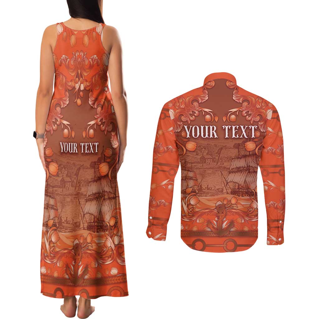 Personalized Dutch Empire Couples Matching Tank Maxi Dress and Long Sleeve Button Shirt Tulip Ornaments Vintage Style - Wonder Print Shop