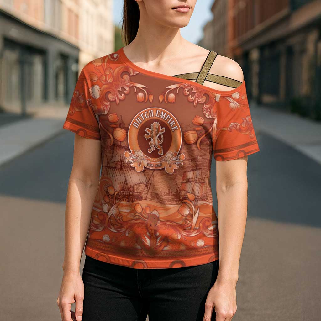 Personalized Dutch Empire Cross Shoulder Shirt Tulip Ornaments Vintage Style - Wonder Print Shop