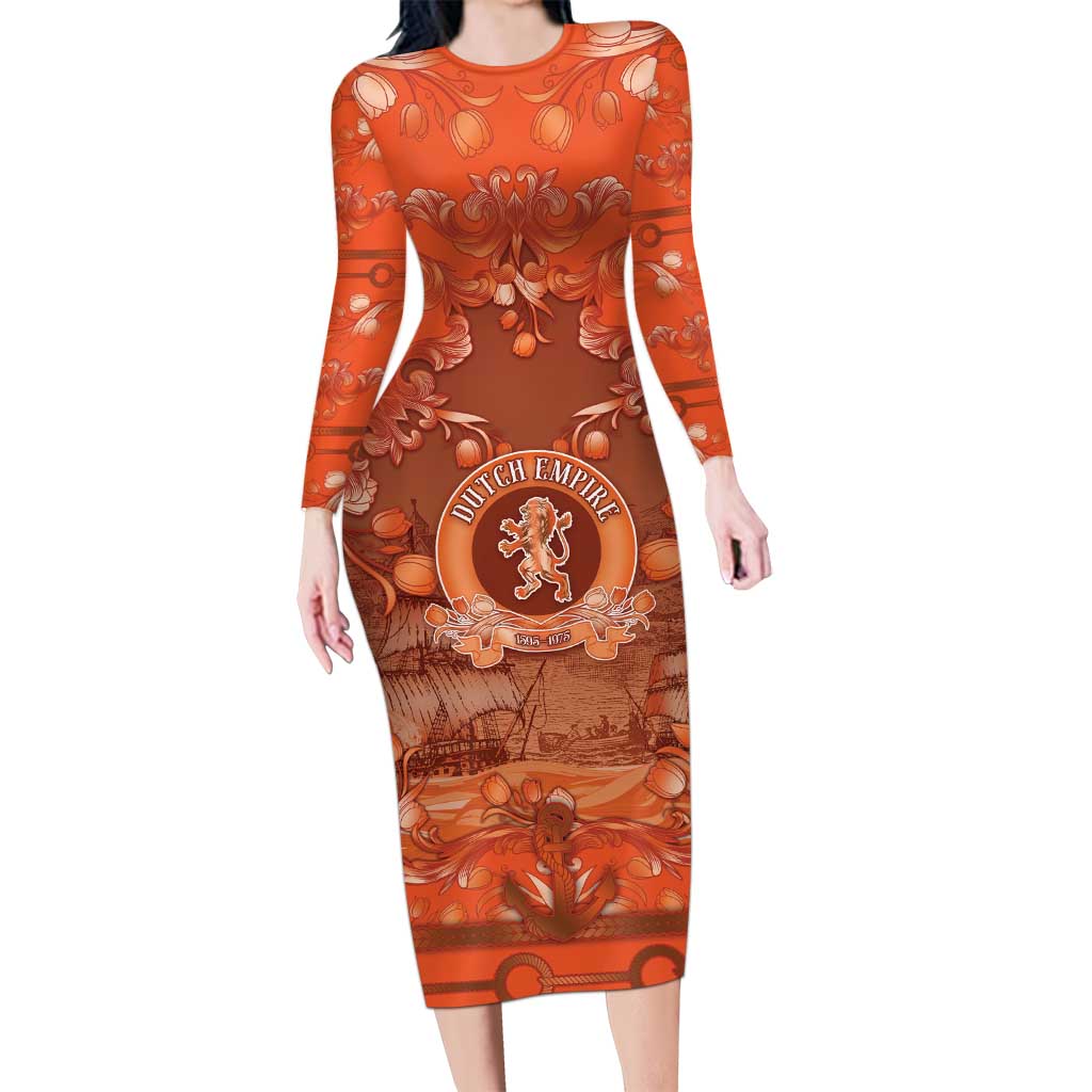 Personalized Dutch Empire Family Matching Long Sleeve Bodycon Dress and Hawaiian Shirt Tulip Ornaments Vintage Style - Wonder Print Shop