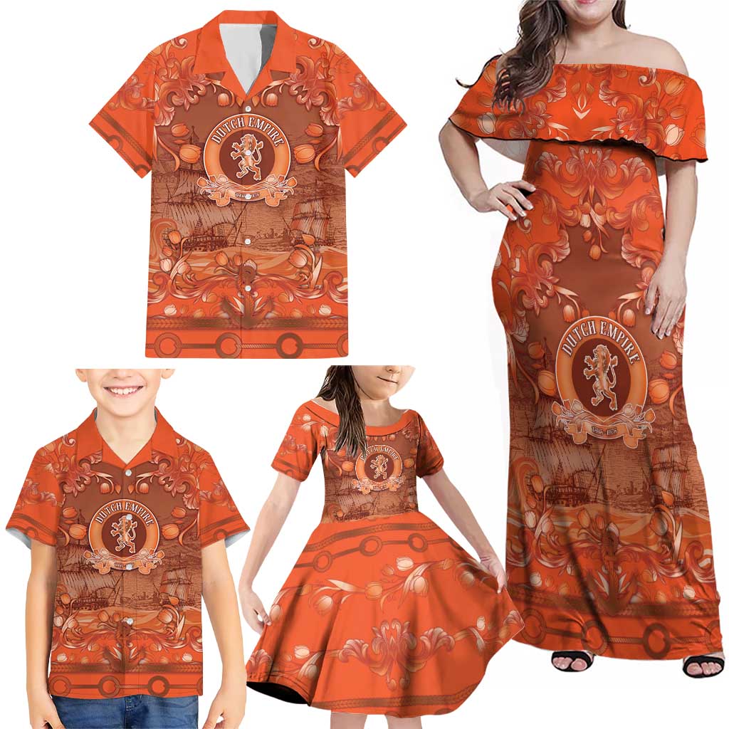Personalized Dutch Empire Family Matching Off Shoulder Maxi Dress and Hawaiian Shirt Tulip Ornaments Vintage Style - Wonder Print Shop