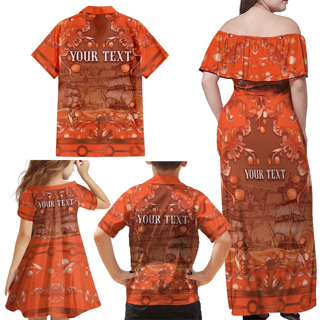 Personalized Dutch Empire Family Matching Off Shoulder Maxi Dress and Hawaiian Shirt Tulip Ornaments Vintage Style - Wonder Print Shop
