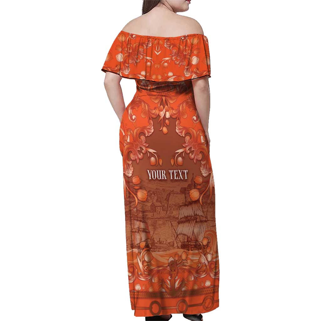 Personalized Dutch Empire Family Matching Off Shoulder Maxi Dress and Hawaiian Shirt Tulip Ornaments Vintage Style - Wonder Print Shop
