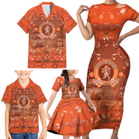 Personalized Dutch Empire Family Matching Short Sleeve Bodycon Dress and Hawaiian Shirt Tulip Ornaments Vintage Style - Wonder Print Shop