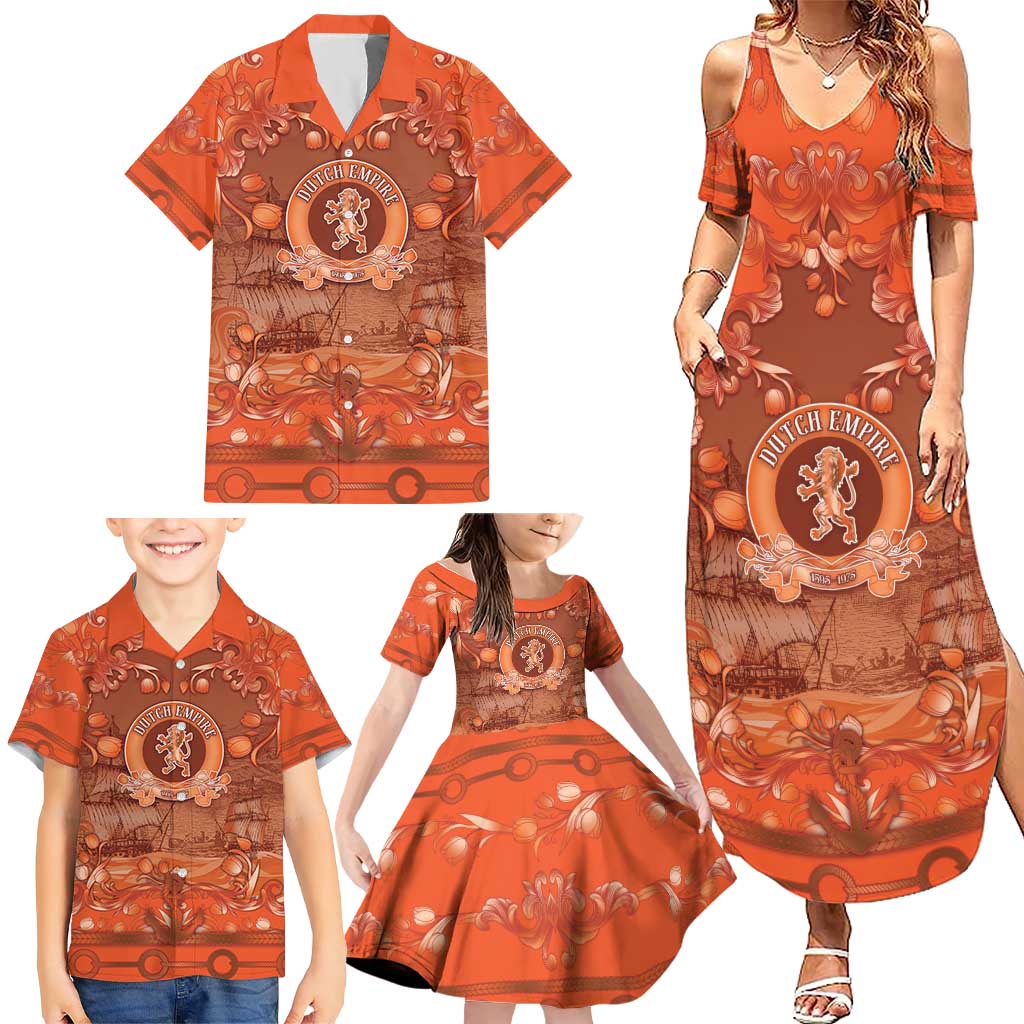 Personalized Dutch Empire Family Matching Summer Maxi Dress and Hawaiian Shirt Tulip Ornaments Vintage Style - Wonder Print Shop