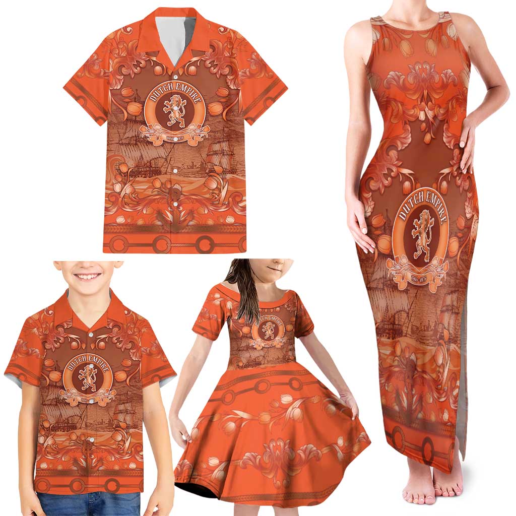 Personalized Dutch Empire Family Matching Tank Maxi Dress and Hawaiian Shirt Tulip Ornaments Vintage Style - Wonder Print Shop