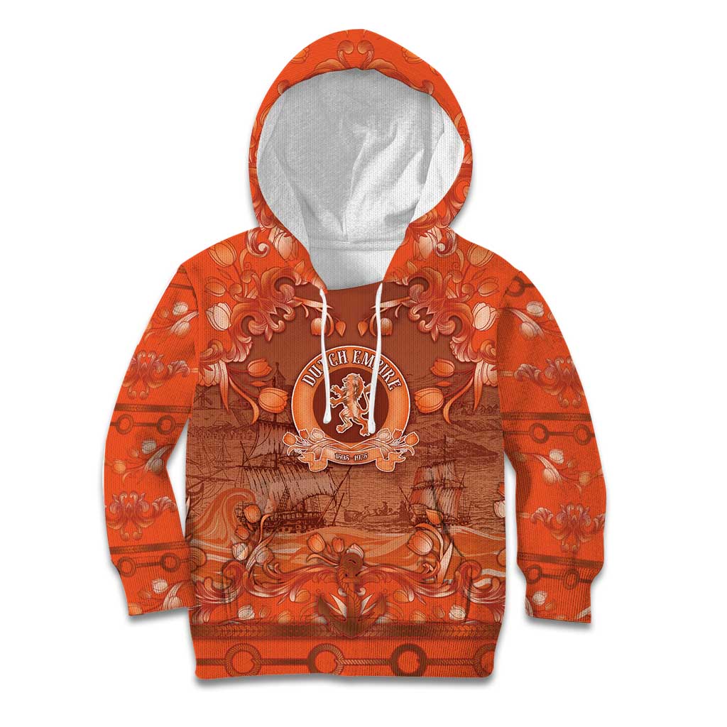 Personalized Dutch Empire Kid Hoodie Tulip Ornaments Vintage Style - Wonder Print Shop