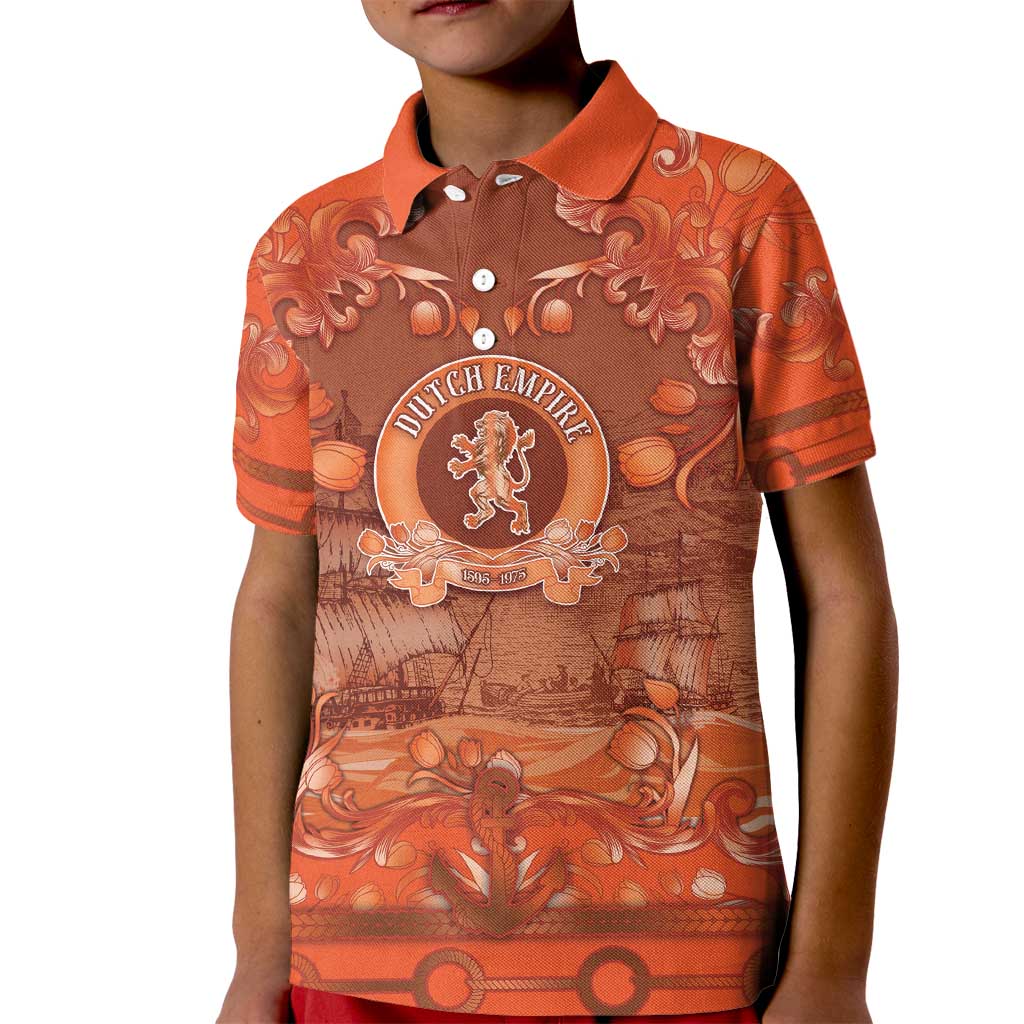 Personalized Dutch Empire Kid Polo Shirt Tulip Ornaments Vintage Style - Wonder Print Shop