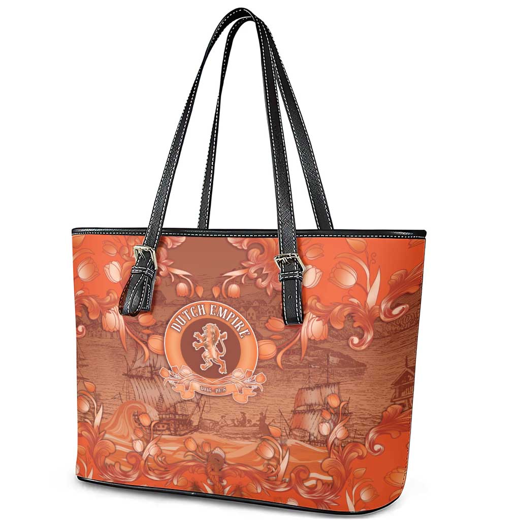 Dutch Empire Leather Tote Bag Tulip Ornaments Vintage Style - Wonder Print Shop