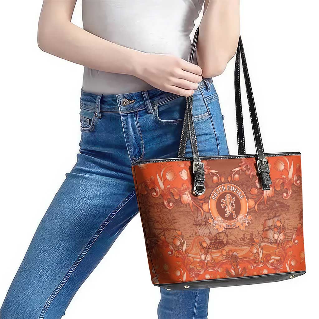 Dutch Empire Leather Tote Bag Tulip Ornaments Vintage Style - Wonder Print Shop