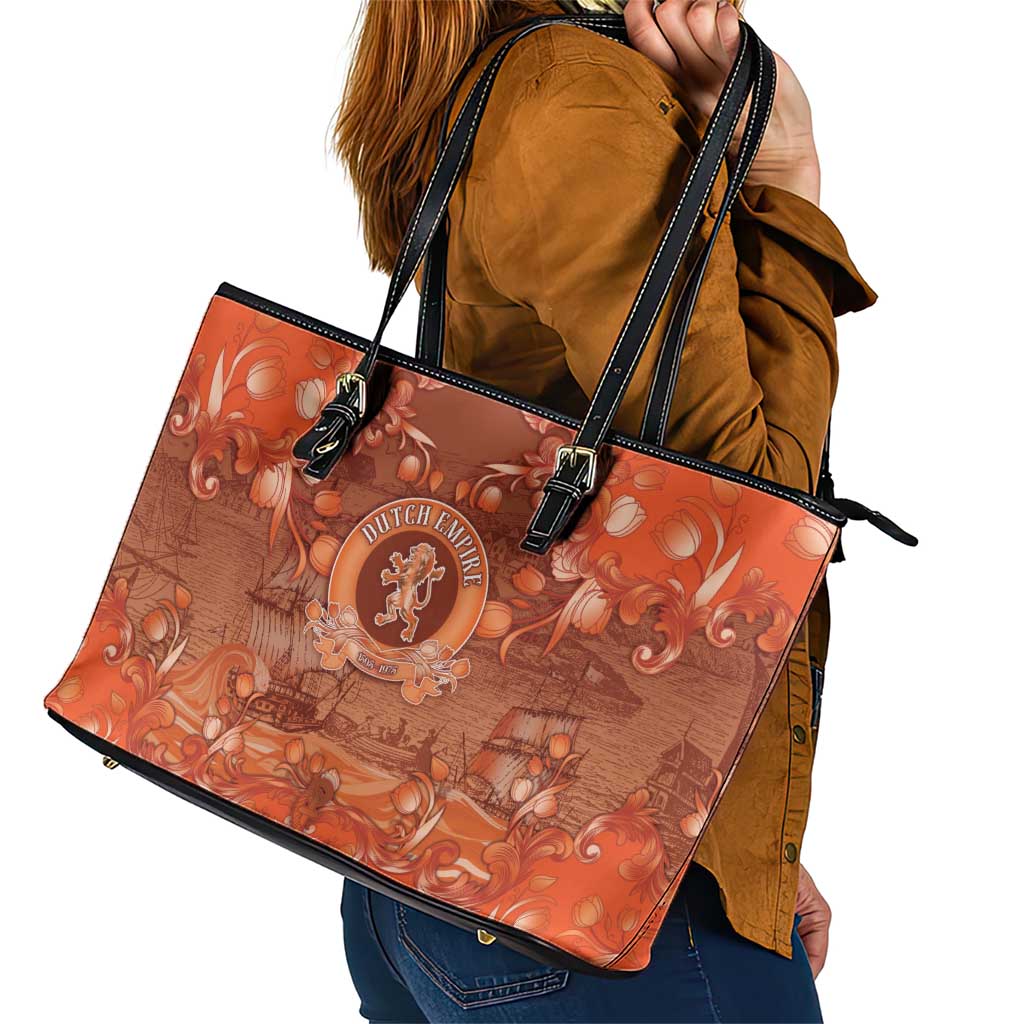 Dutch Empire Leather Tote Bag Tulip Ornaments Vintage Style - Wonder Print Shop