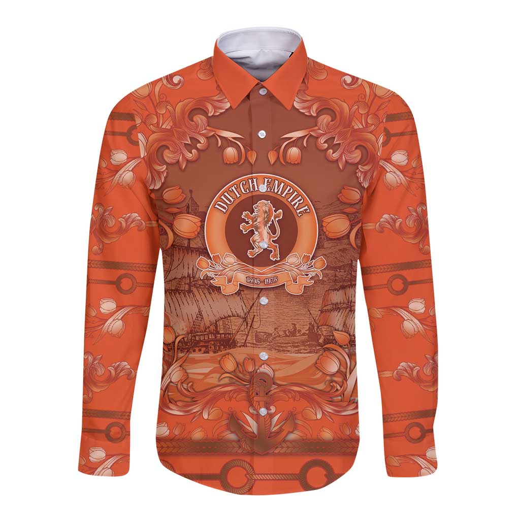 Personalized Dutch Empire Long Sleeve Button Shirt Tulip Ornaments Vintage Style - Wonder Print Shop