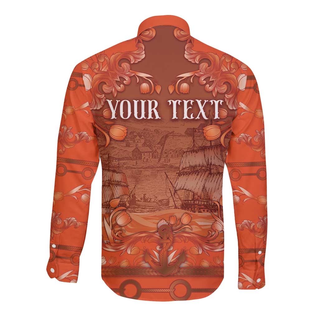 Personalized Dutch Empire Long Sleeve Button Shirt Tulip Ornaments Vintage Style - Wonder Print Shop