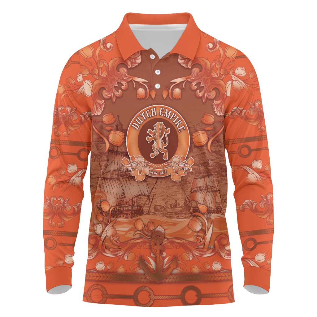 Personalized Dutch Empire Long Sleeve Polo Shirt Tulip Ornaments Vintage Style - Wonder Print Shop