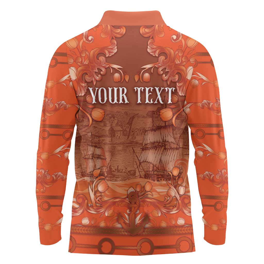 Personalized Dutch Empire Long Sleeve Polo Shirt Tulip Ornaments Vintage Style - Wonder Print Shop