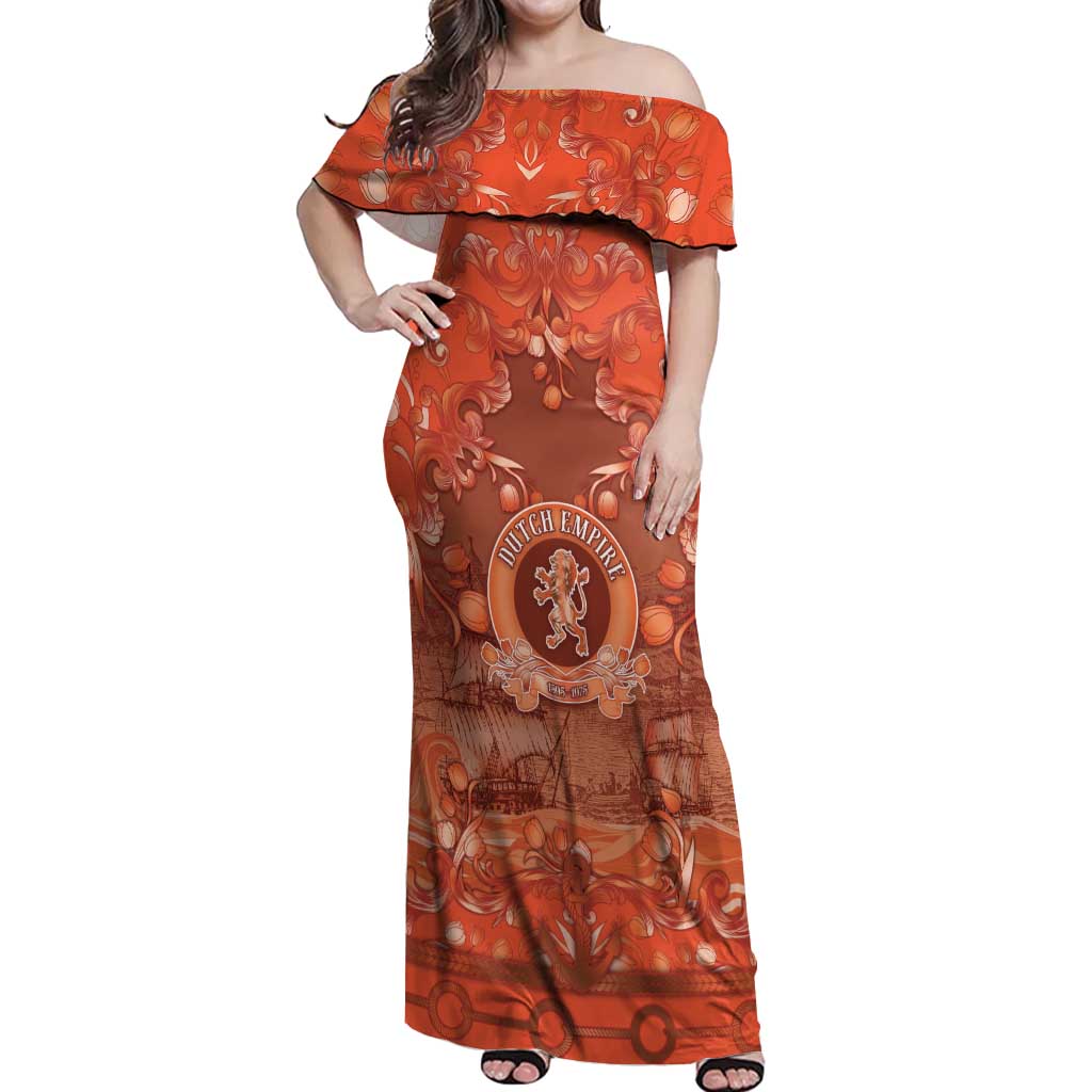 Personalized Dutch Empire Off Shoulder Maxi Dress Tulip Ornaments Vintage Style - Wonder Print Shop