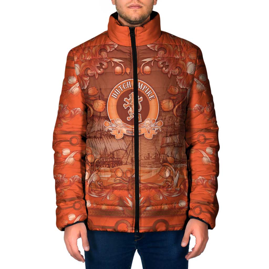Personalized Dutch Empire Padded Jacket Tulip Ornaments Vintage Style - Wonder Print Shop
