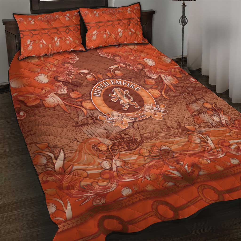 Dutch Empire Quilt Bed Set Tulip Ornaments Vintage Style - Wonder Print Shop