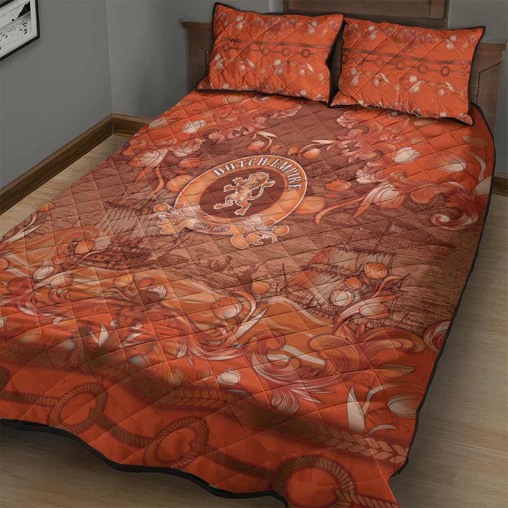 Dutch Empire Quilt Bed Set Tulip Ornaments Vintage Style - Wonder Print Shop