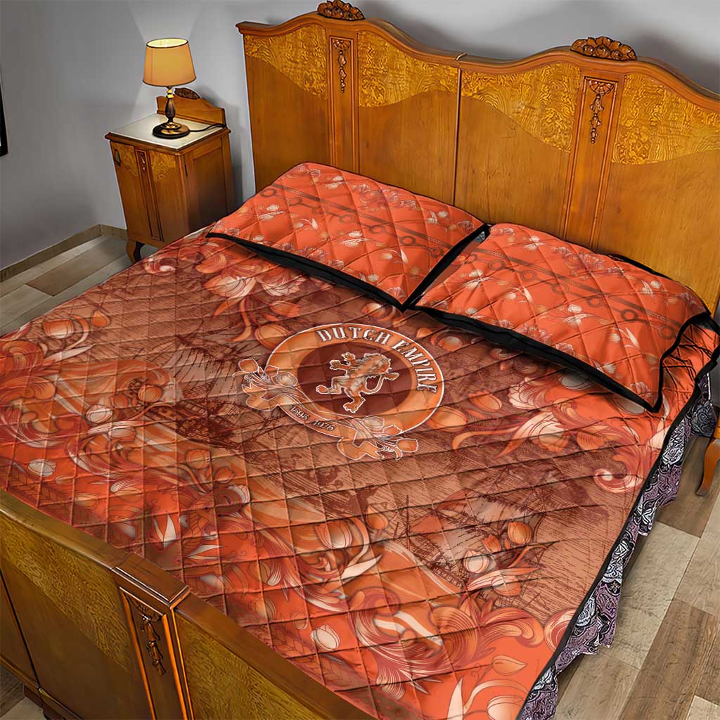 Dutch Empire Quilt Bed Set Tulip Ornaments Vintage Style - Wonder Print Shop