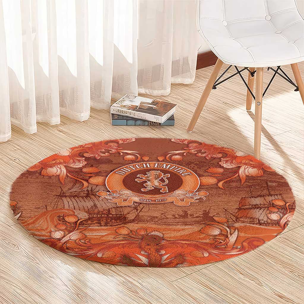 Dutch Empire Round Carpet Tulip Ornaments Vintage Style - Wonder Print Shop