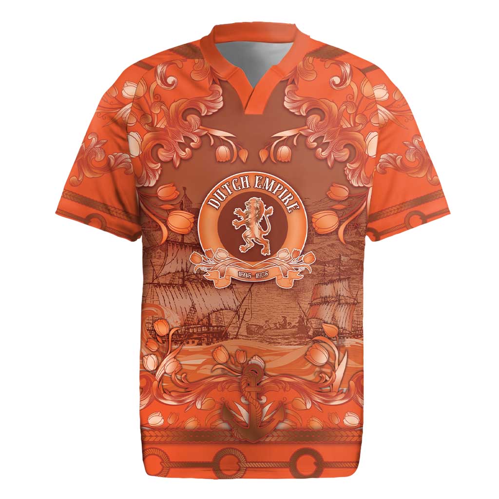 Personalized Dutch Empire Rugby Jersey Tulip Ornaments Vintage Style - Wonder Print Shop