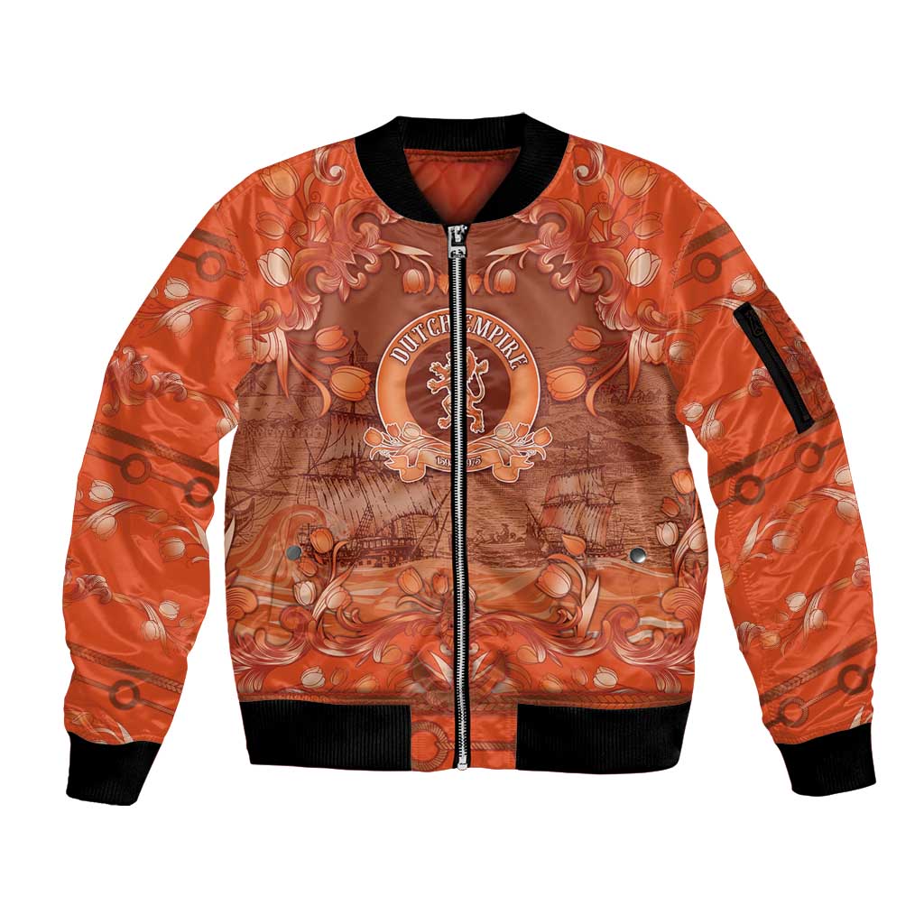 Personalized Dutch Empire Sleeve Zip Bomber Jacket Tulip Ornaments Vintage Style - Wonder Print Shop