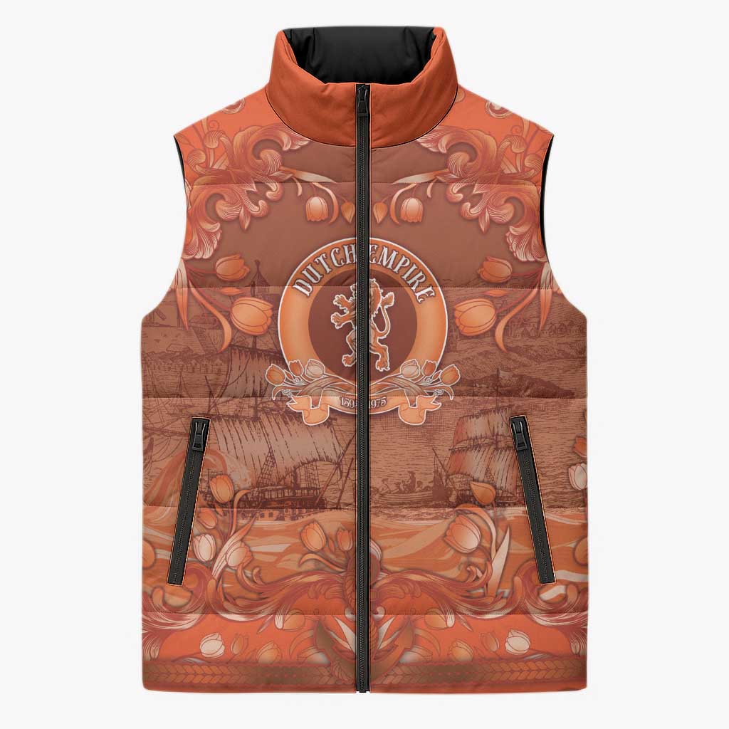 Personalized Dutch Empire Sleeveless Puffer Jacket Tulip Ornaments Vintage Style - Wonder Print Shop