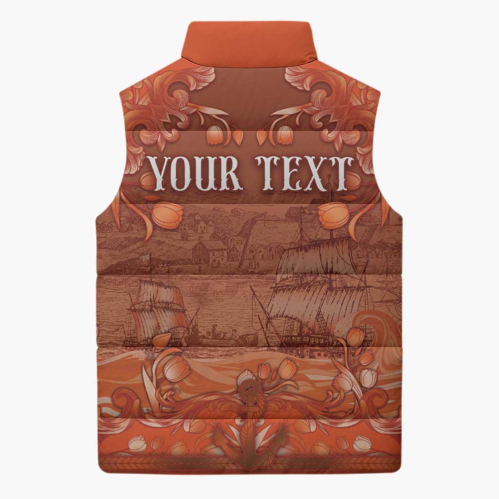 Personalized Dutch Empire Sleeveless Puffer Jacket Tulip Ornaments Vintage Style - Wonder Print Shop