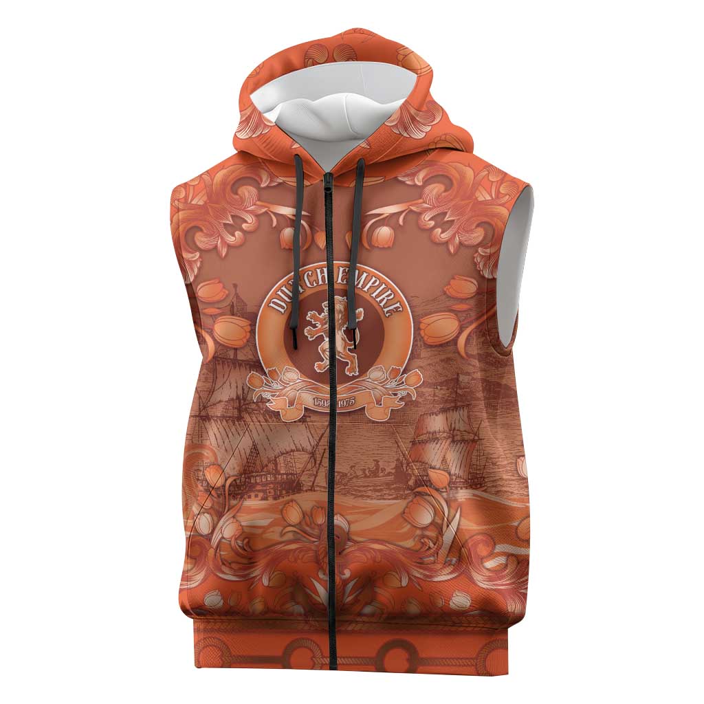 Personalized Dutch Empire Sleeveless Zip Hoodie Tulip Ornaments Vintage Style - Wonder Print Shop