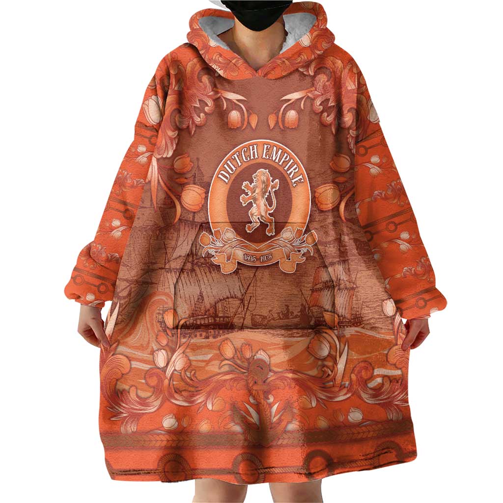 Personalized Dutch Empire Wearable Blanket Hoodie Tulip Ornaments Vintage Style - Wonder Print Shop