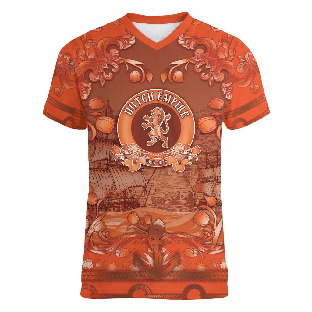 Personalized Dutch Empire Women V-Neck T-Shirt Tulip Ornaments Vintage Style - Wonder Print Shop